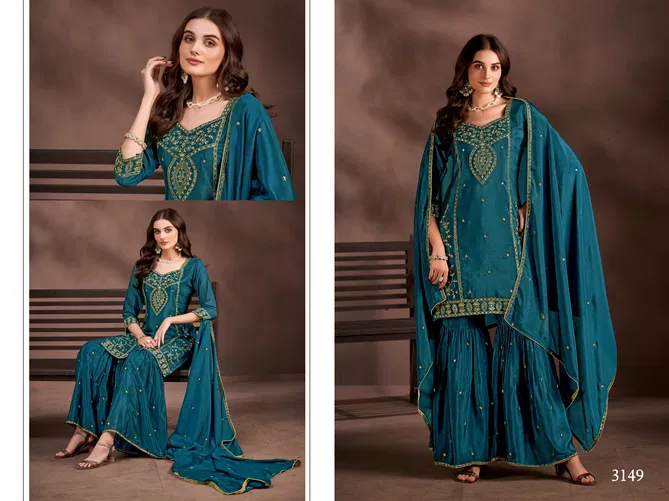 D 3148 To 3150 By Ladies Flavour Chinon Embroidery Readymade Suits Wholesale Online